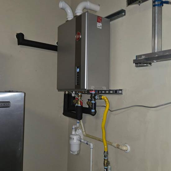 Tankless water heater in a residential home