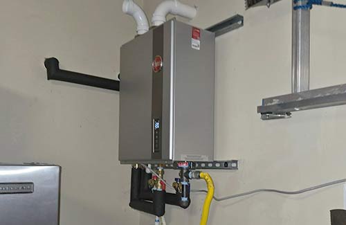 Brand new tankless water heater after installation.