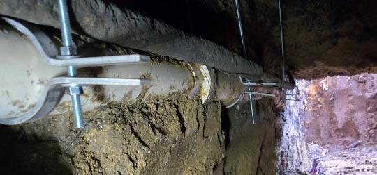 Plumbing pipes under a foundation in Dallas, TX